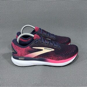 Brooks Ghost 16 Red Navy Blue Womens Athletic Running Walking Sneakers Size 9